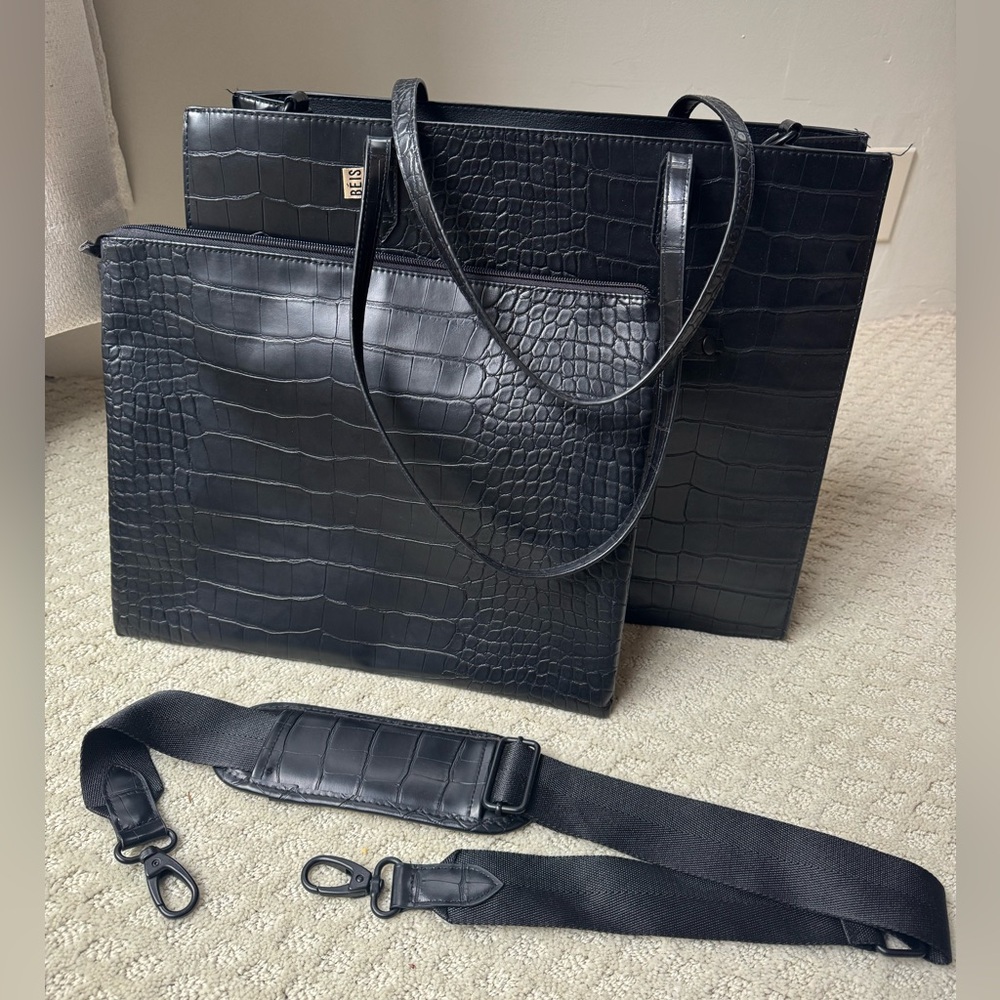 BÉIS Large Work Tote Black Croc